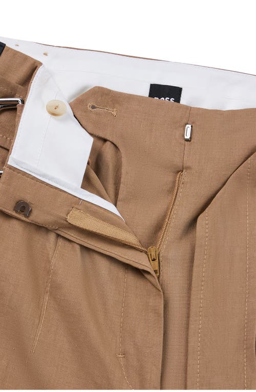 Hugo Boss Relaxed-fit Trousers In A Linen Blend In Iconic Camel