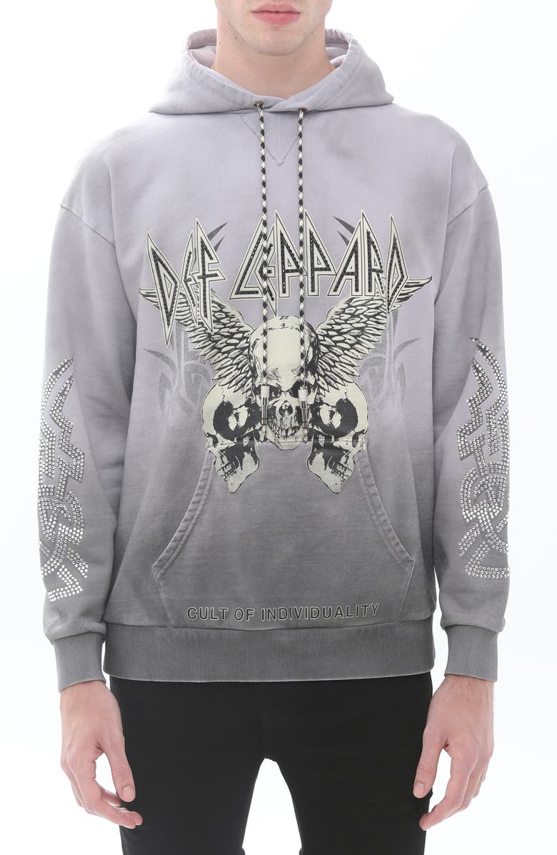 Cult of Individuality Def Leppard Embellished Cotton Graphic Hoodie, Main, color, 
