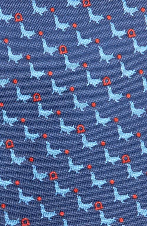 Ferragamo Seal Print Silk Tie In Blue