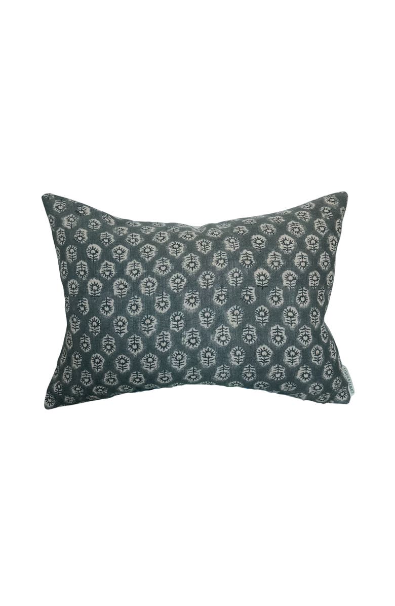Linen & James Bailey | Navy Blue Floral Handblock Pillow Cover, Alternate, color, Navy