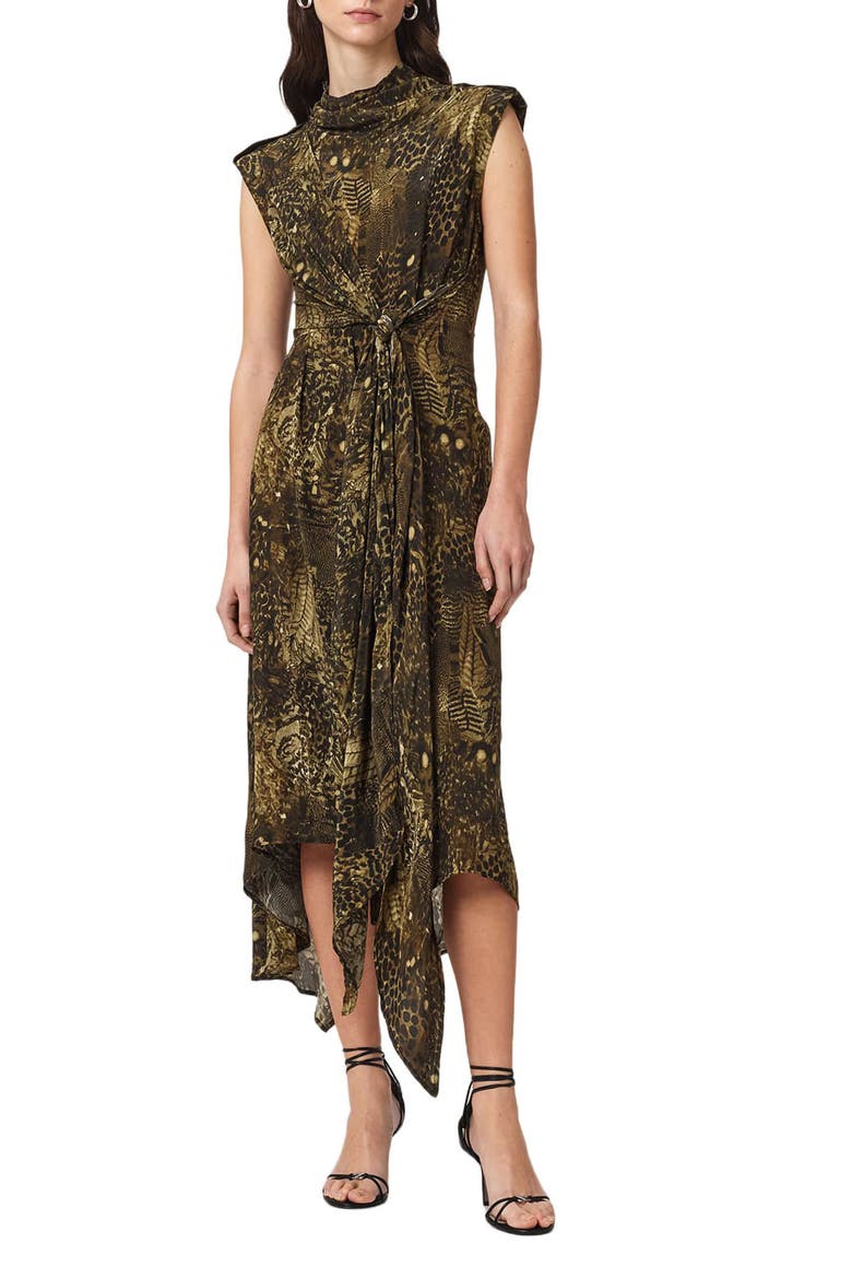 Persia Knotted Asymmetric Dress, Main, color, BLIXA KHAKI GREEN