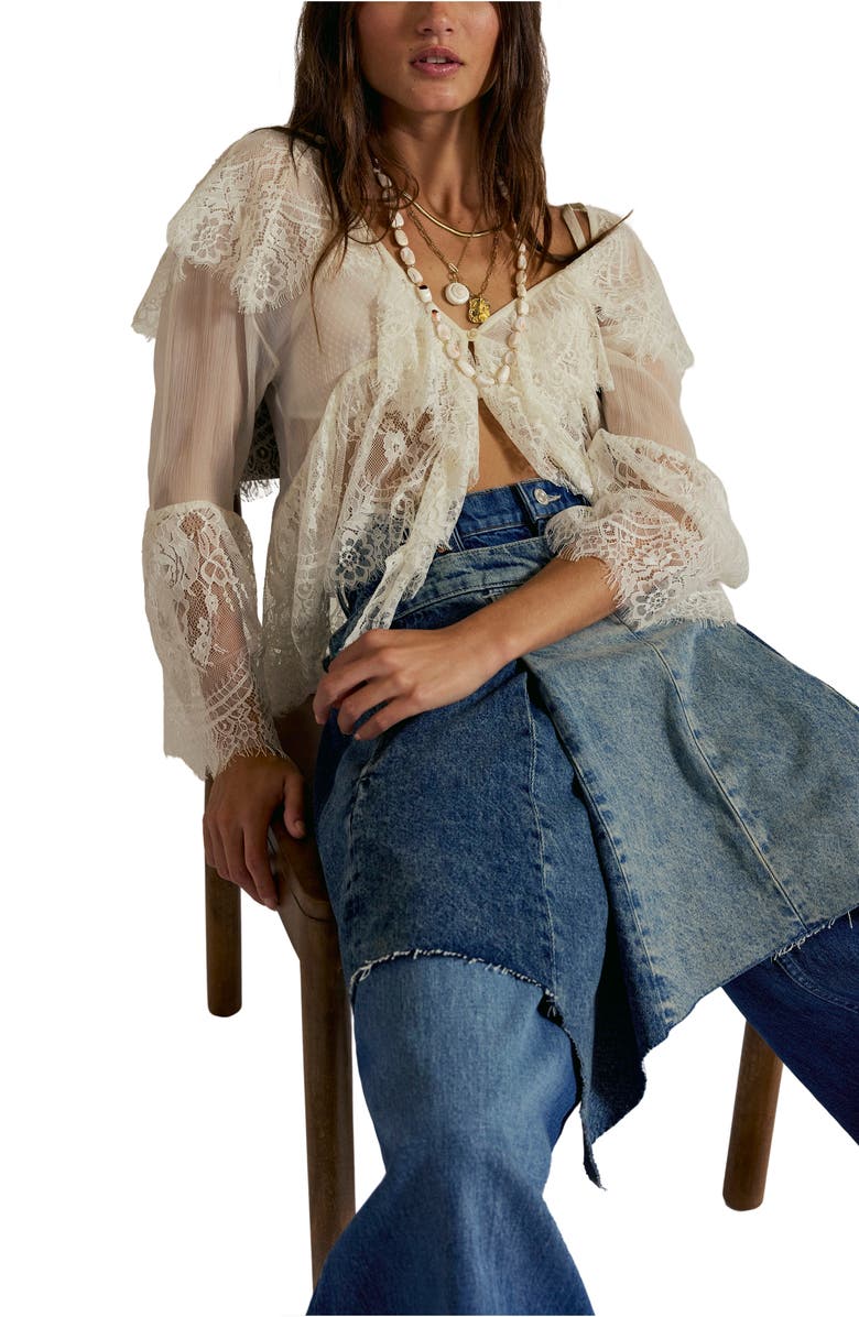 Free People Wild River Denim Handkerchief Hem Midi Skirt, Alternate, color,