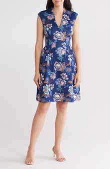 Vince Camuto Floral Scuba Knit Fit & Flare Dress