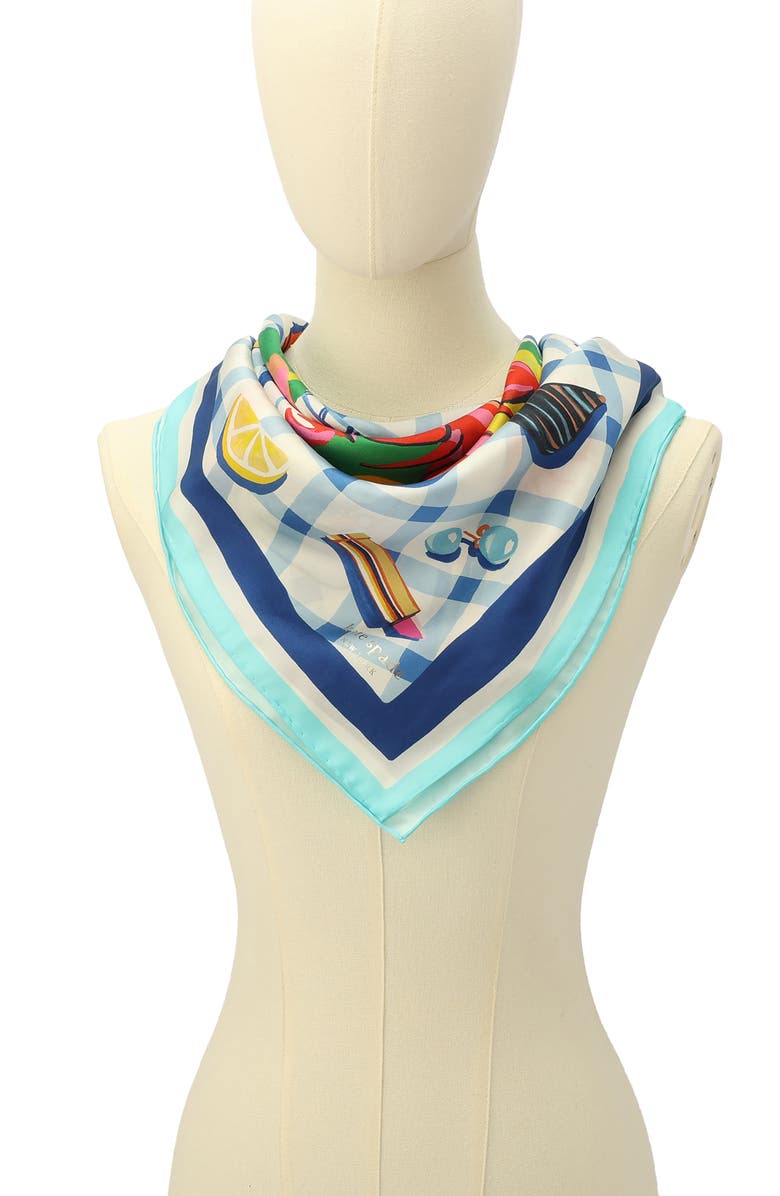 Kate Spade New York lobster lunch silk square scarf, Alternate, color, Blue Multi