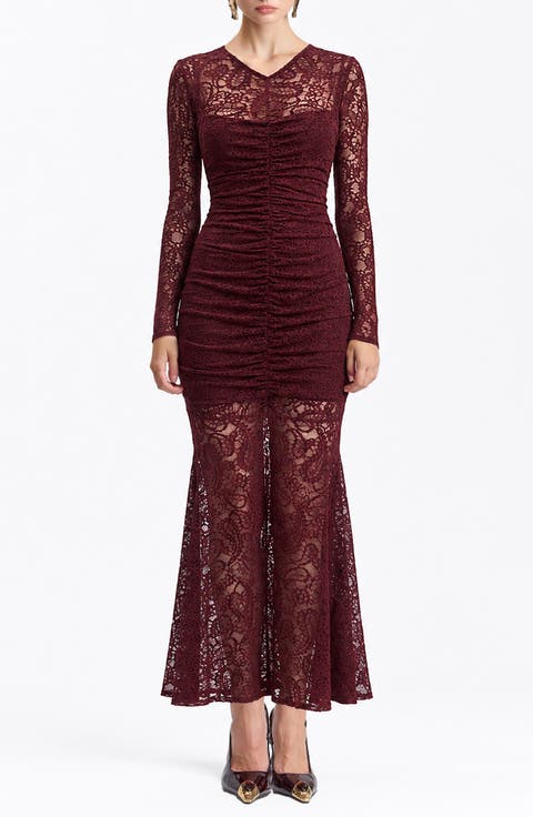 Shirred Lace Maxi Dress