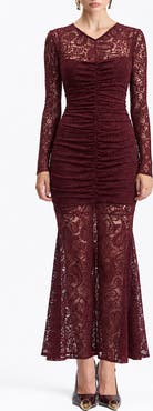 Avec Les Filles Shirred Lace Maxi Dress