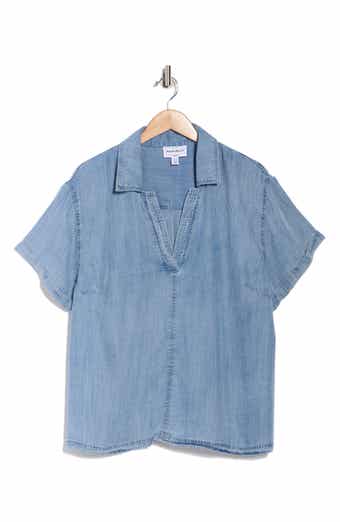 FOR THE REPUBLIC Short Sleeve Popover Denim Top