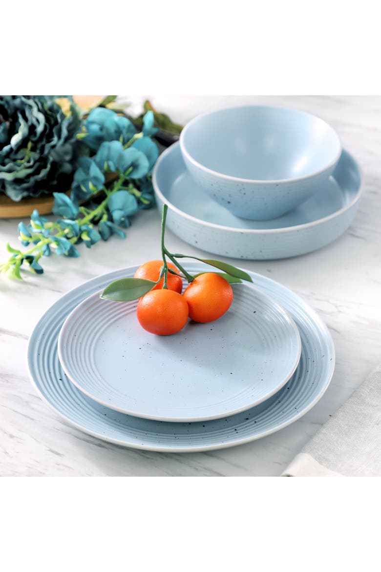 Emilia 16 Piece Double Bowl Stoneware Dinnerware Set, Alternate, color, White