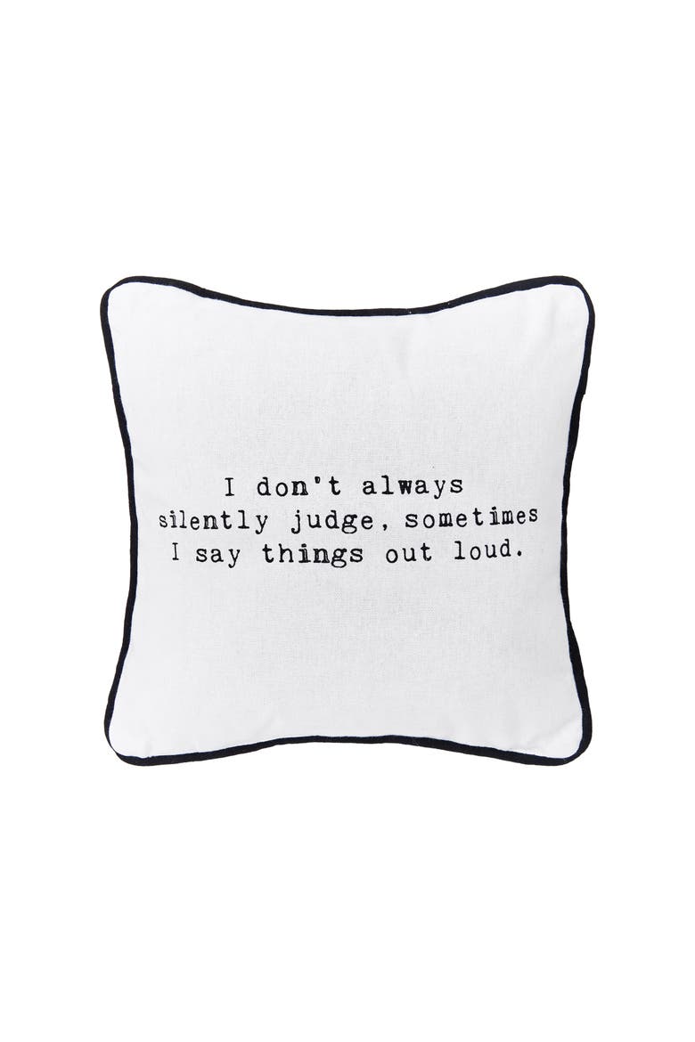 Silently Judge Printed Small Petite Throw Pillow, 10" x 10", Main, color, White