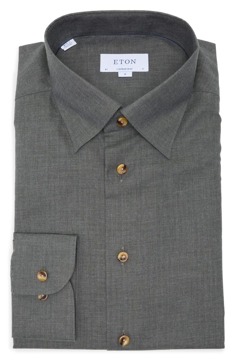 Eton Contemporary Fit Herringbone Flannel Cotton Shirt, Main, color,