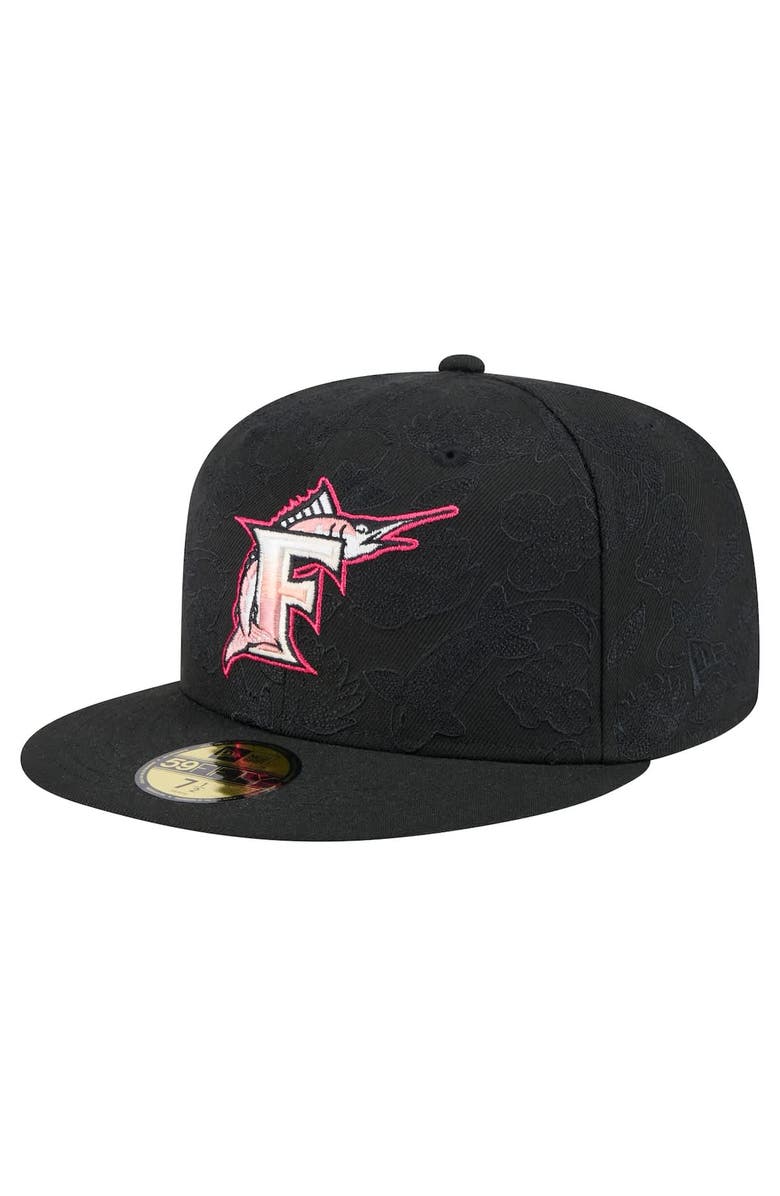 New Era Men's New Era Black Florida Marlins Cooperstown Collection Tonal Koi 59FIFTY Fitted Hat, Alternate, color, 