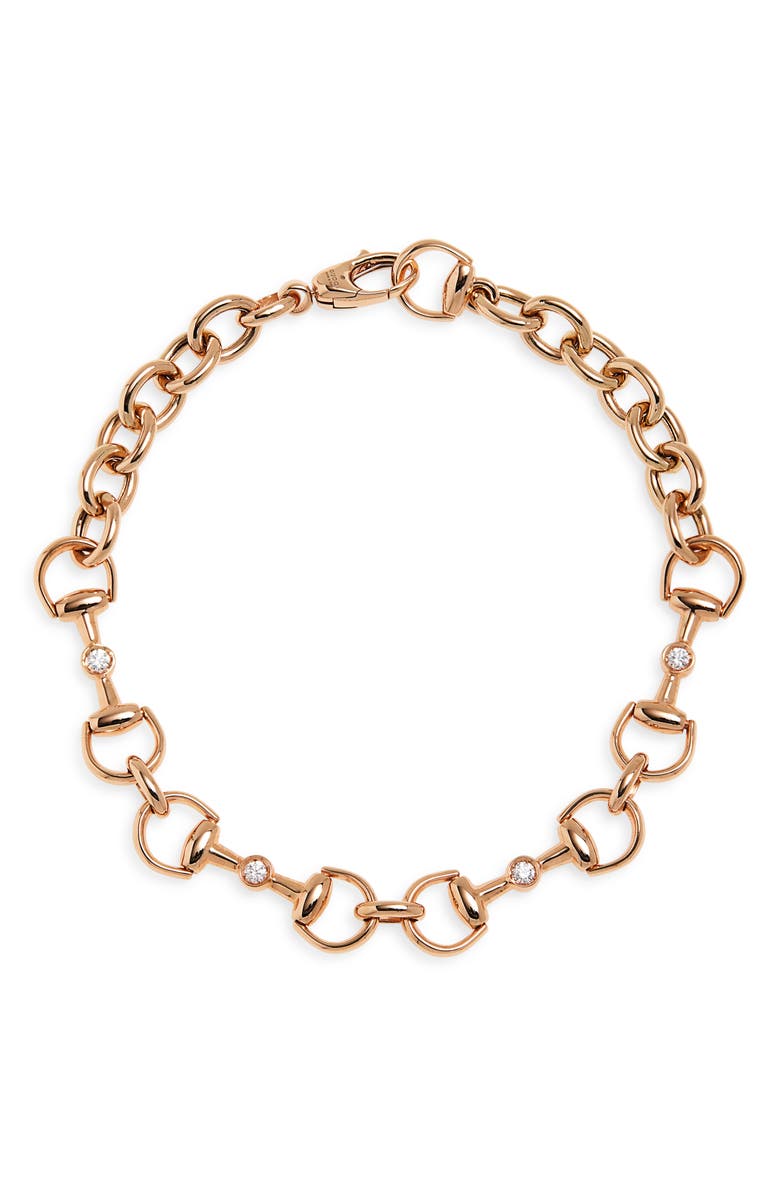 Gucci Horsebit 18K Gold & Diamond Bracelet, Main, color, Rose Gold