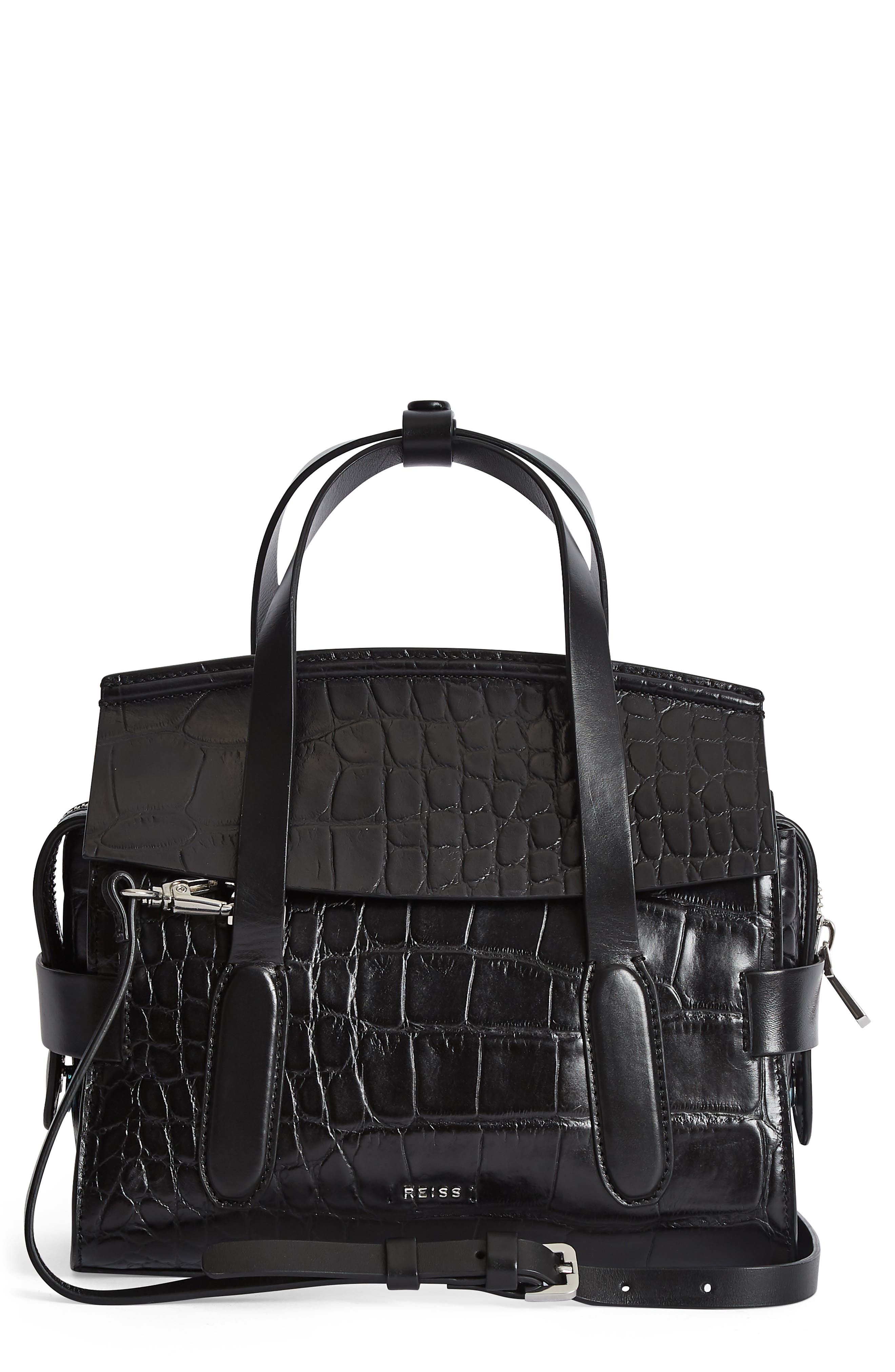 Reiss Sophie Croc Embossed Leather Crossbody Bag, Main, color, 