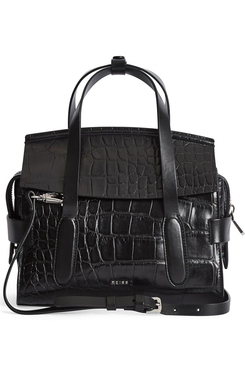Reiss Sophie Croc Embossed Leather Crossbody Bag, Main, color,