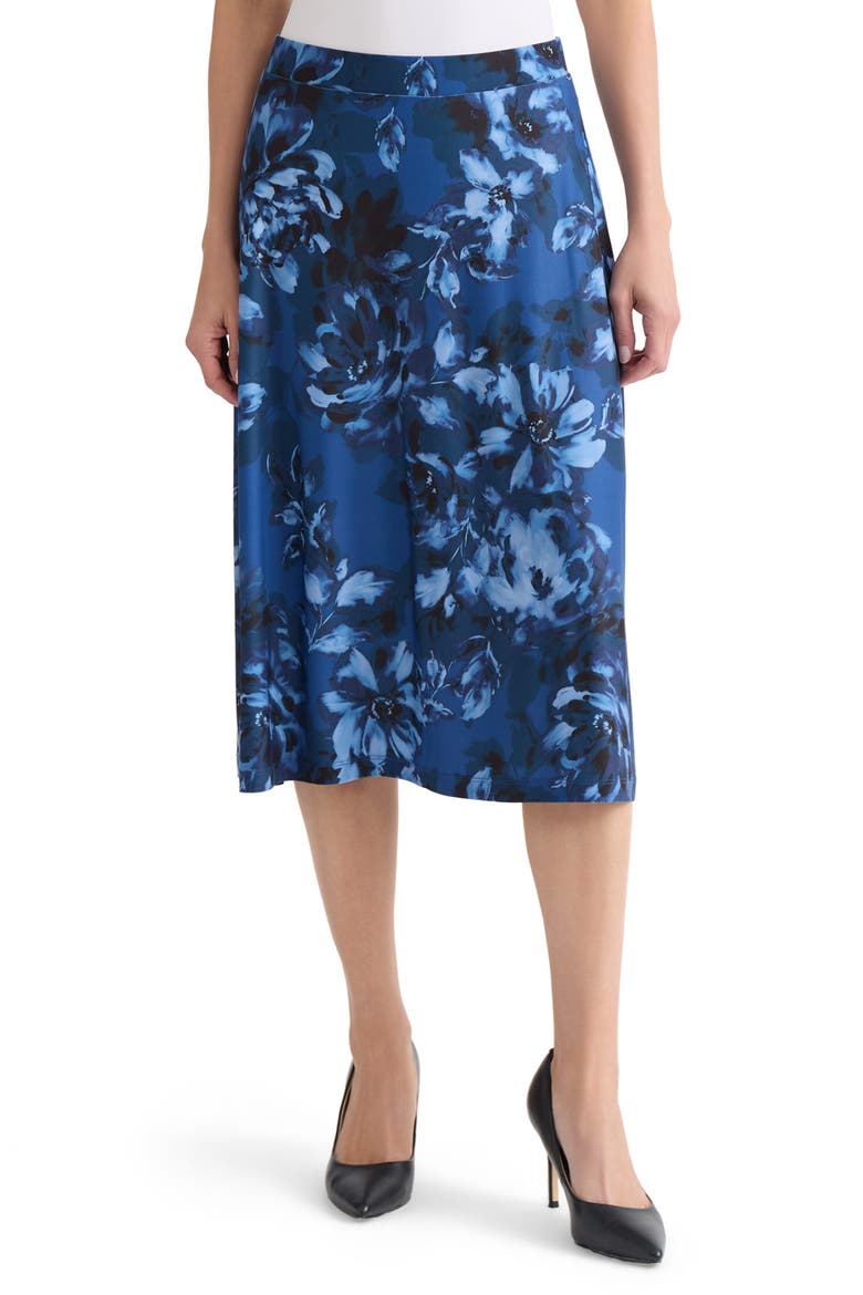 Floral Print Knit Skirt, Main, color, BLUE NIGHT MULTI