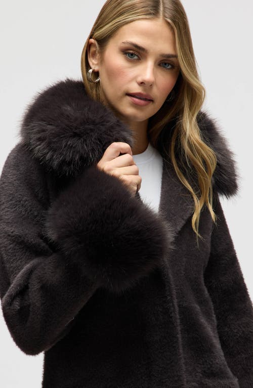 Nvlt Faux Fur Trim Longline Sweater Coat In Black