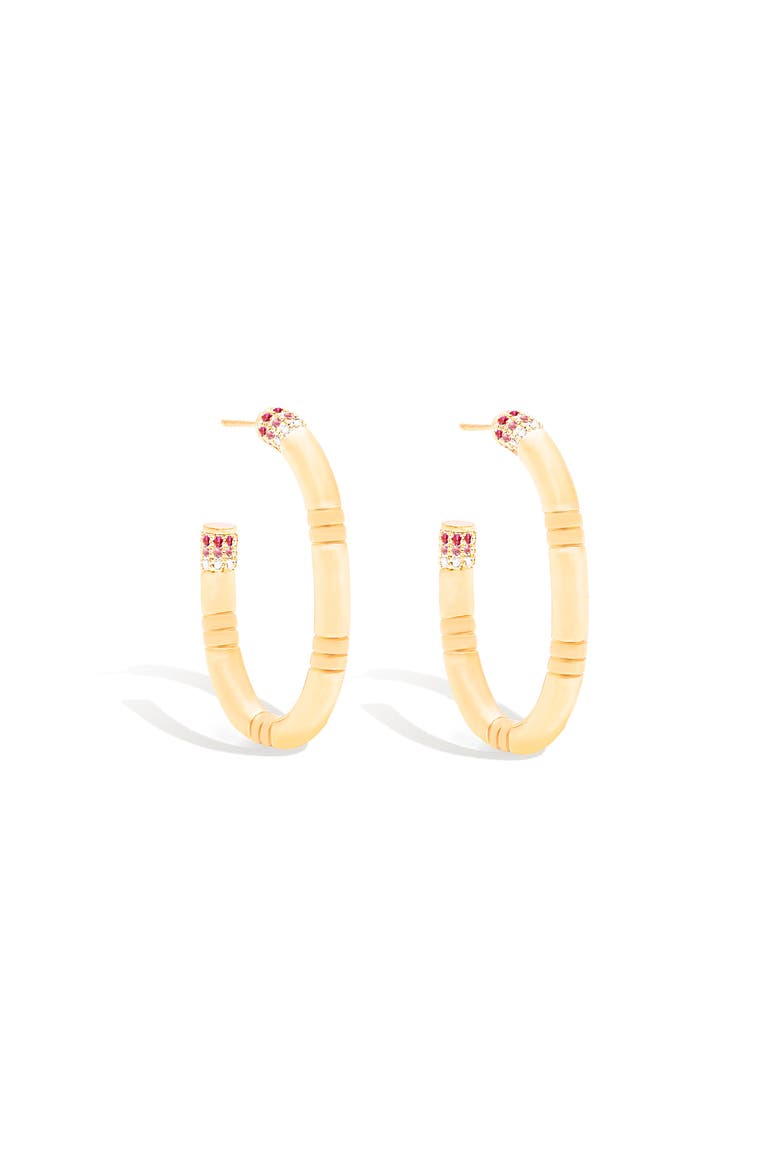 Crew Large Oval Hoop Earring - Pink Sapphire & Diamond, Main, color, Diamond, Sapphire- Gold