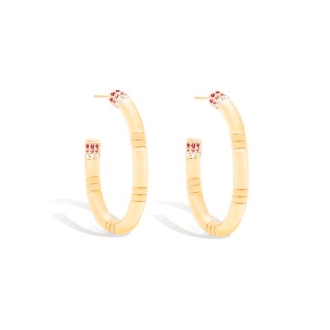Crew Large Oval Hoop Earring - Pink Sapphire & Diamond