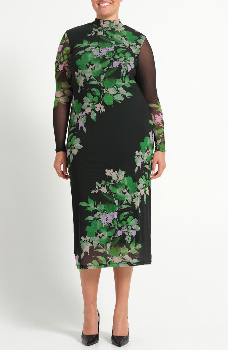 Estelle Fiora Long Sleeve Mesh Dress, Main, color, Ivy Fleur
