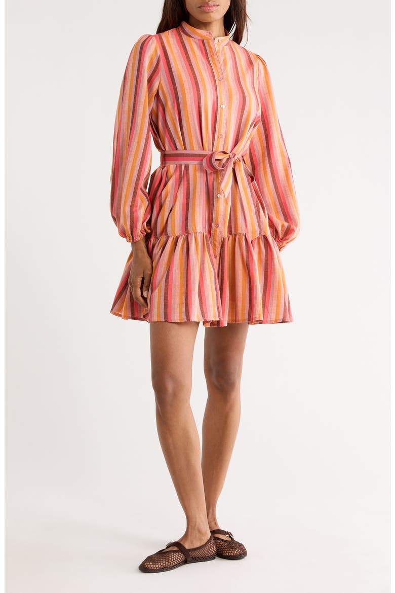 Alizze Stripe Long Sleeve Cotton & Linen Shirtdress, Main, color, OCHRE