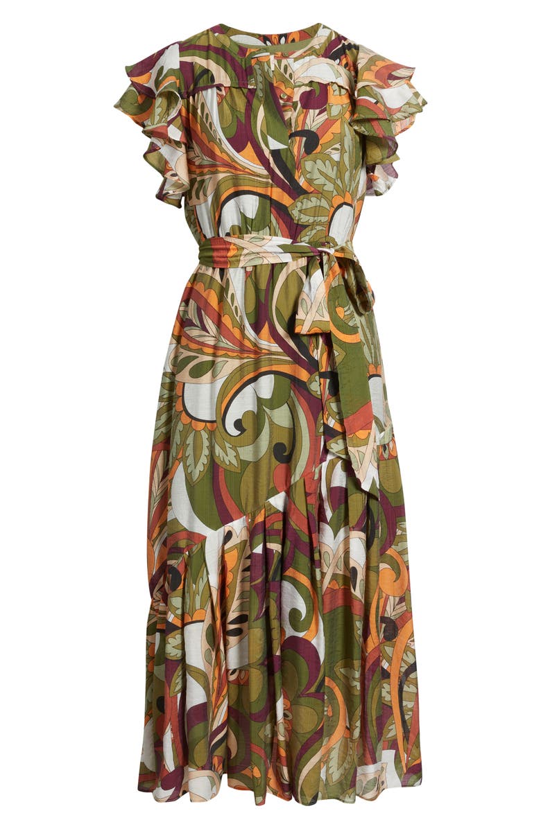 CIEBON Nythia Tie Belt Shirtdress, Alternate, color, Green Multi