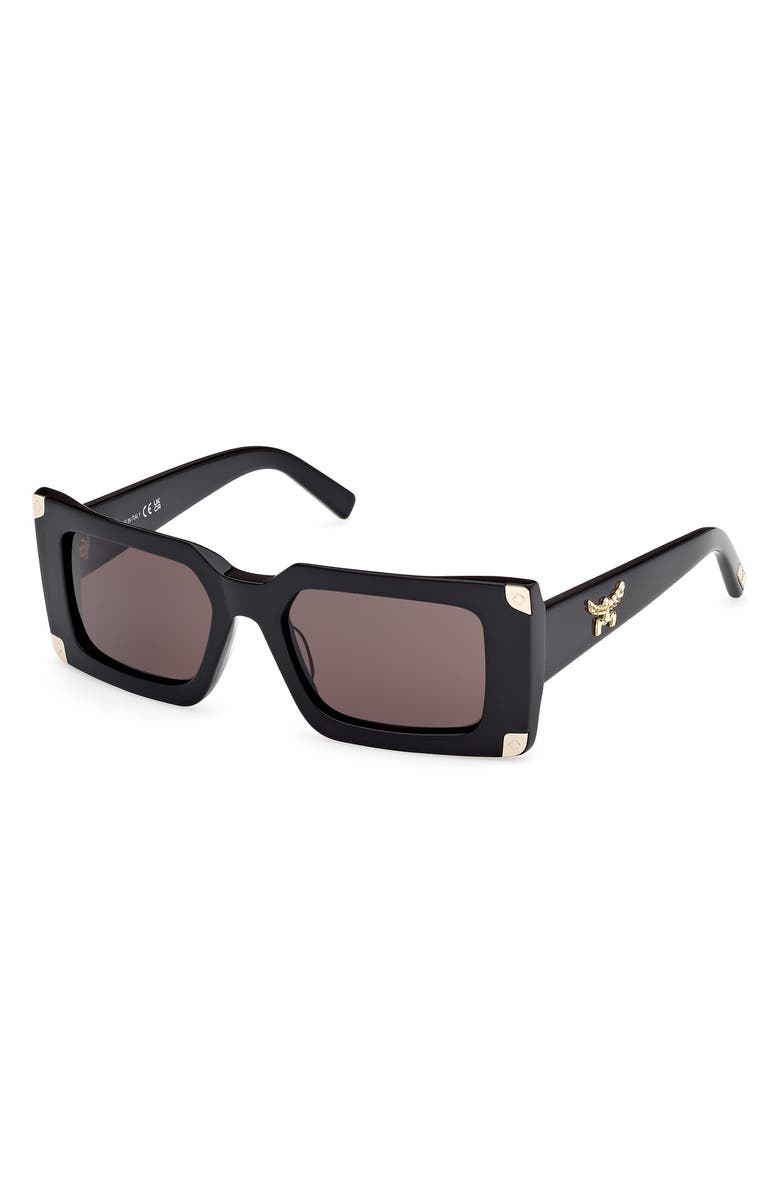 MCM 52mm Rectangular Sunglasses, Alternate, color, Shiny Black / Smoke