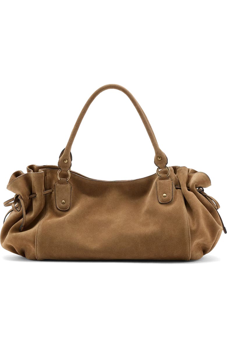 MANGO Starring Hailey Bieber Suede Shoulder Bag, Main, color, Medium Brown