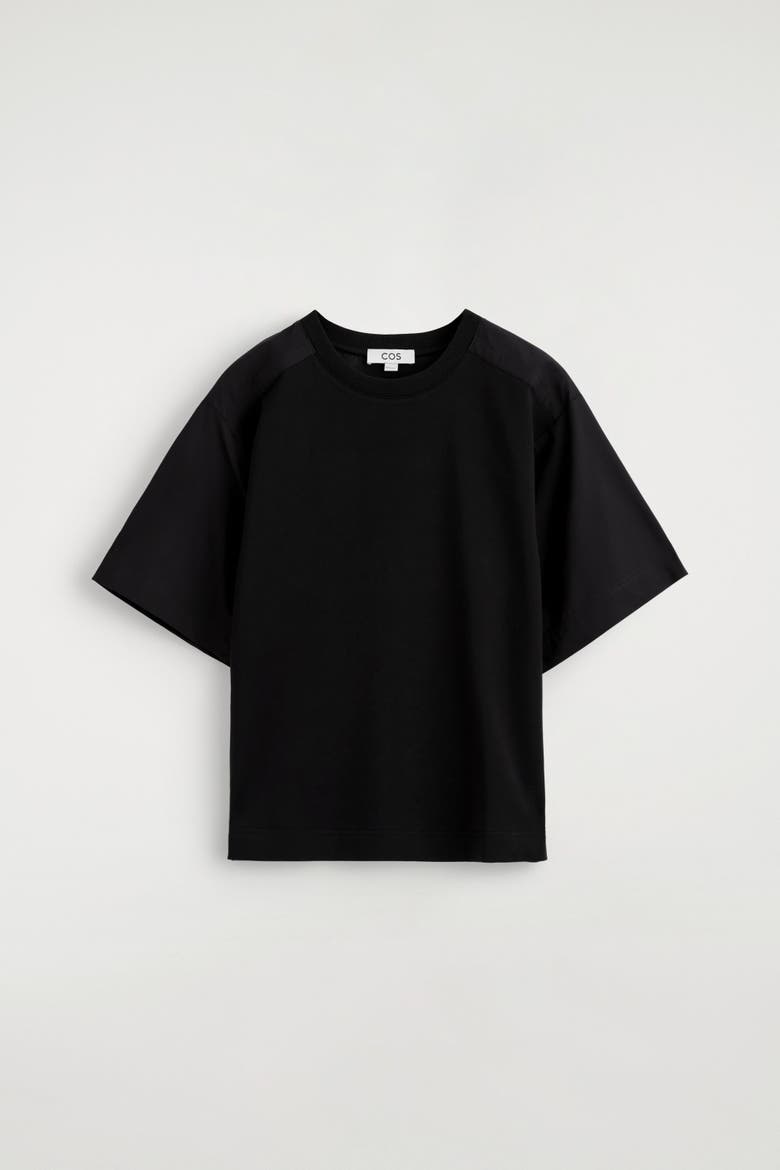 Poplin-paneled Jersey T-shirt, Alternate, color, BLACK
