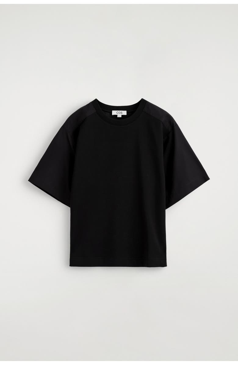 COS Poplin-panelled Jersey T-shirt, Alternate, color, Black