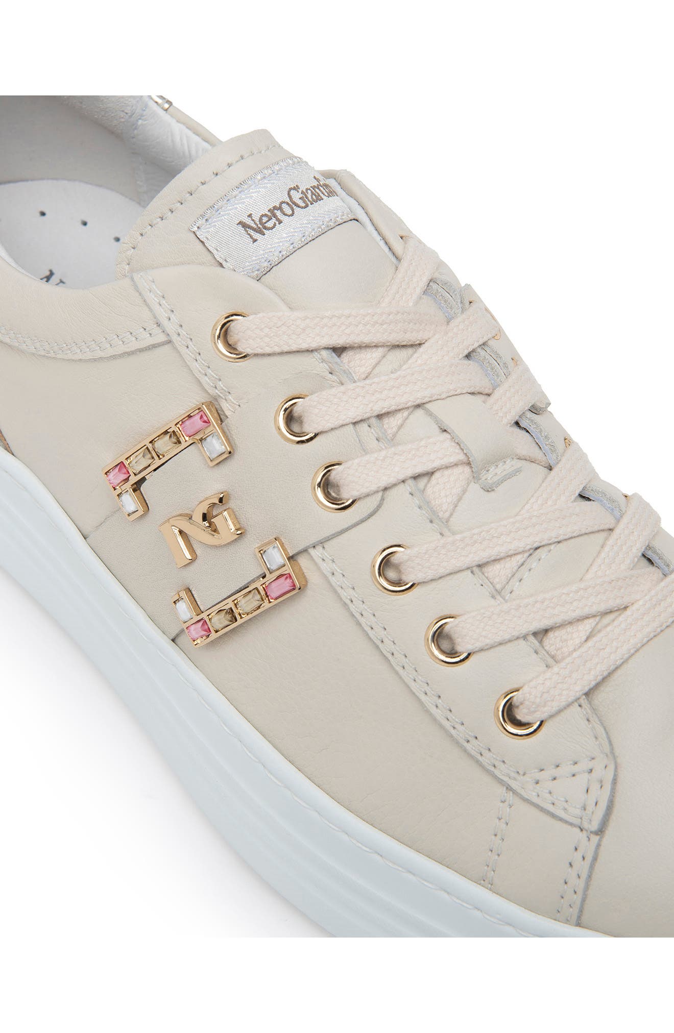 NeroGiardini Jewel Logo Platform Sneaker, Alternate, color, Beige/Khaki