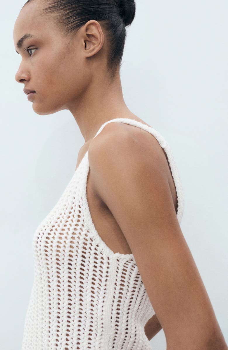 MANGO Semisheer Crochet Tank Top, Alternate, color, Off White