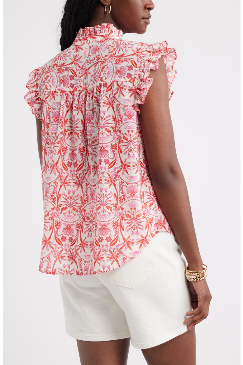 Ruffle Sleeve Cotton Blend Top, Alternate, color, IVORY- PINK PALM FLORAL