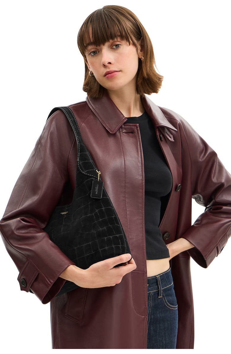 COACH Brooklyn Croc Embossed Suede Shoulder Bag, Alternate, color,