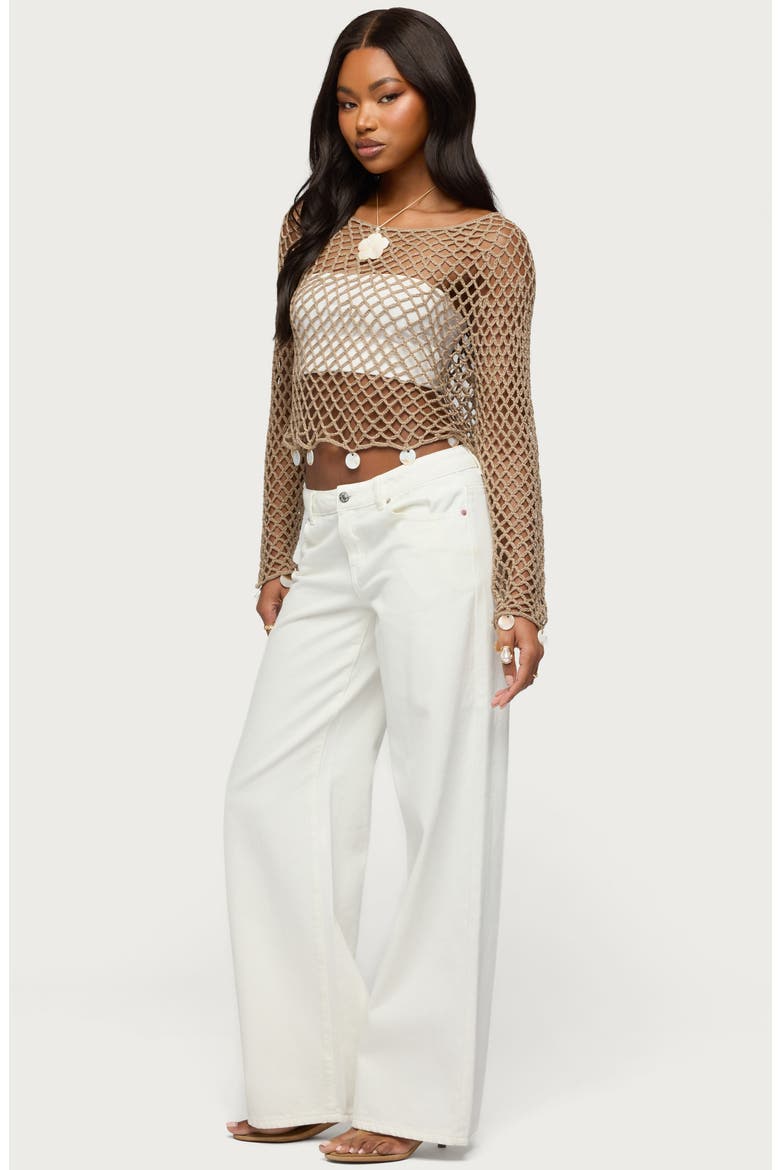 Macerena Iridescent Disc Open Stitch Top, Alternate, color, TAUPE