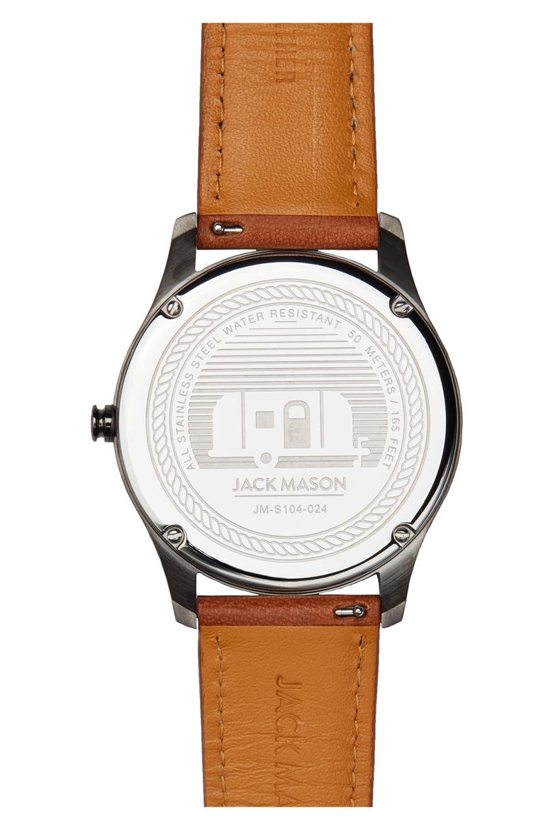 Slim Leather Strap Watch, 46mm, Alternate, color, NAVY/ TAN