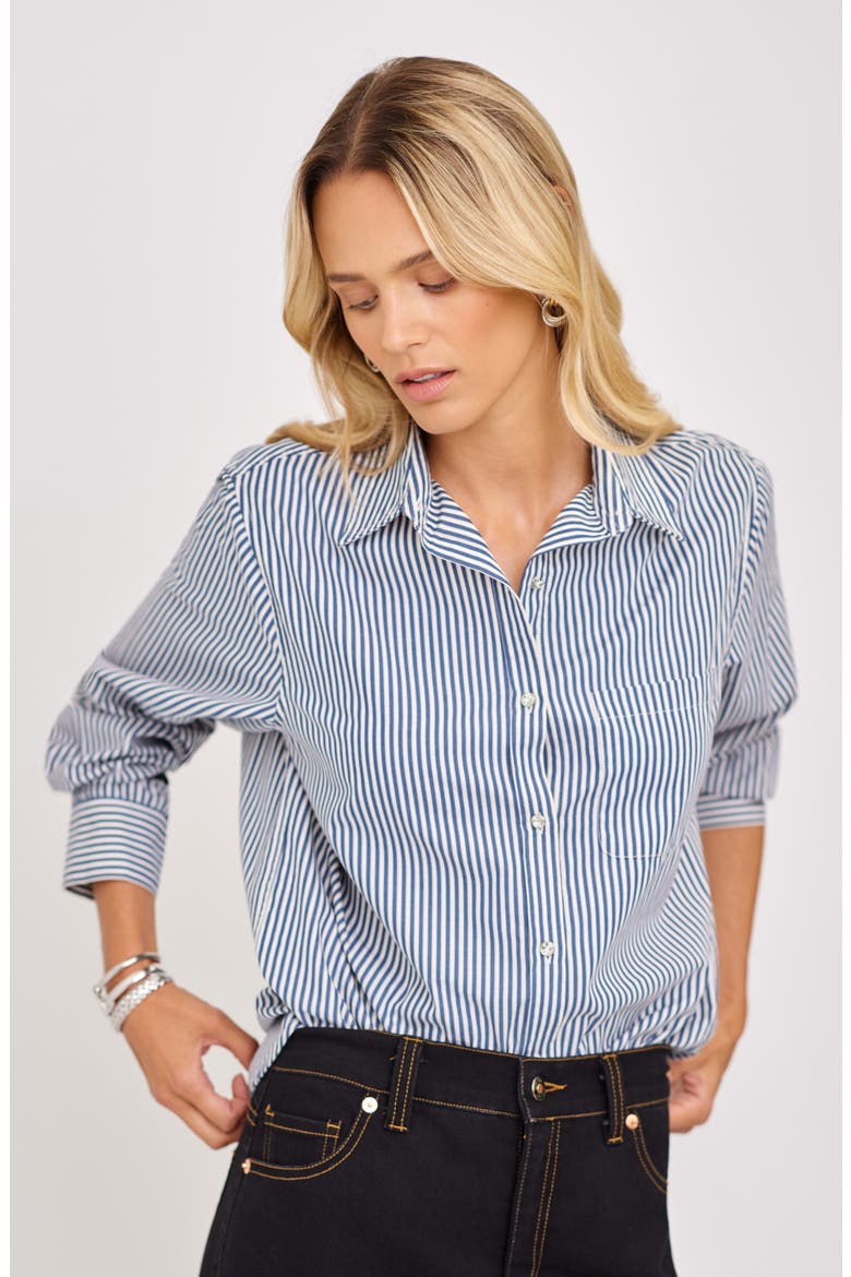 Stripe Cotton Button-Up Shirt, Alternate, color, BLUE W/ OFF WHITE