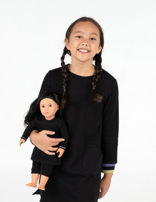 Leveret Girls Sweatshirt Dress With Matching Doll Dress In Black
