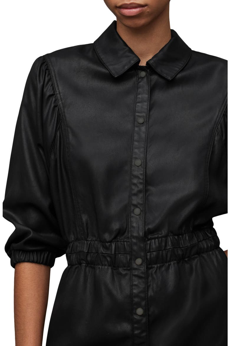 Osa Coated Denim Midi Shirtdress, Alternate, color, BLACK
