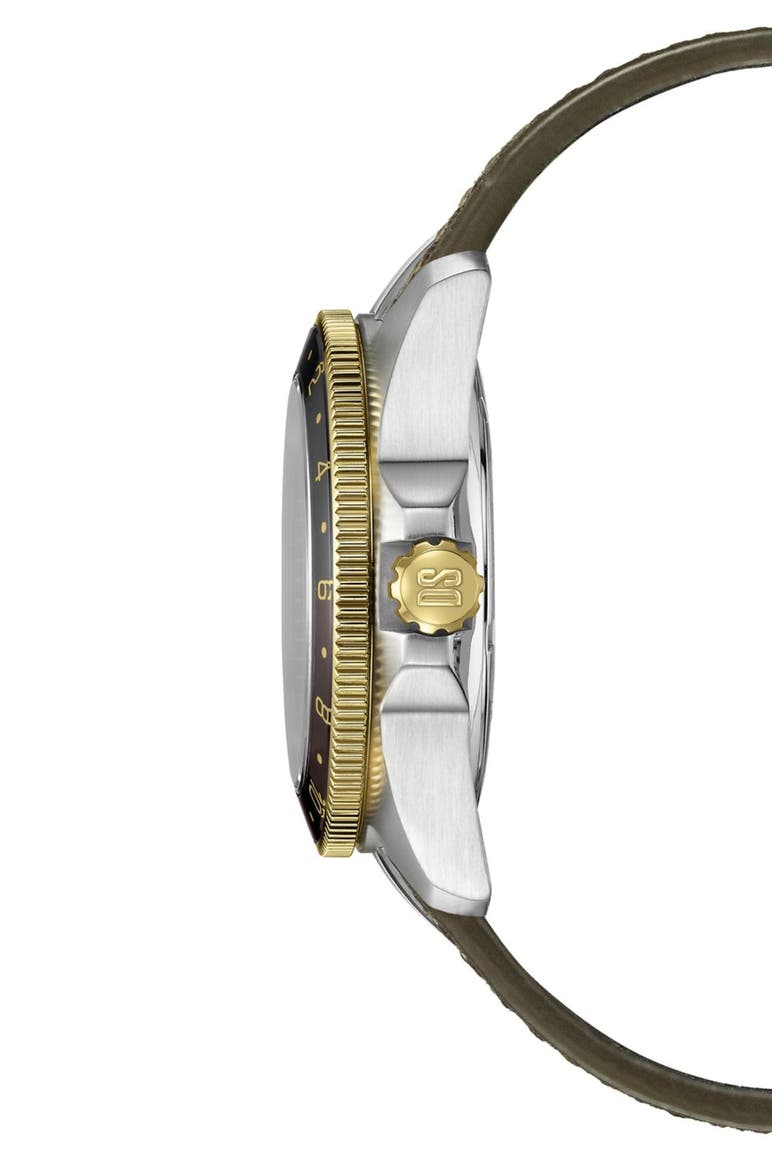 DS Action GMT Automatic Leather Strap Watch, 41mm, Alternate, color, STAINLESS STEEL PVD COATING