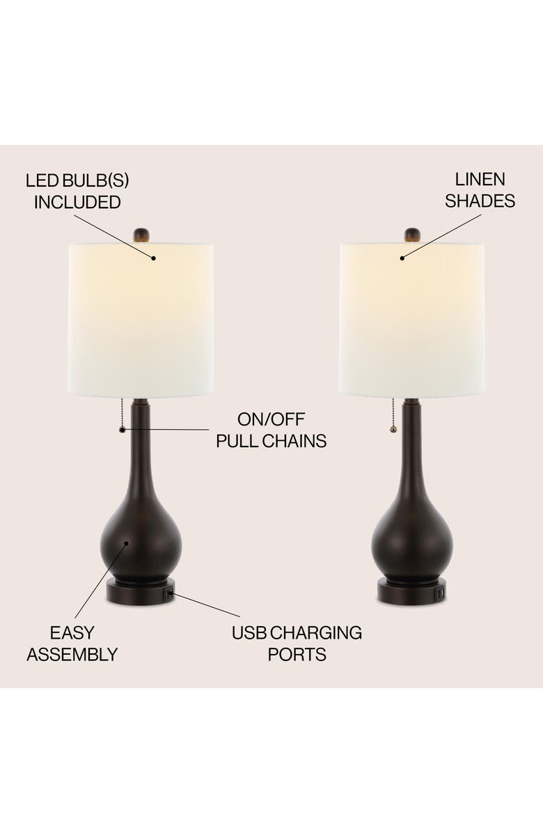 JONATHAN Y Tyler 24" Modern Classic Gourd Iron LED Table Lamp with Pull-Chain with Dual USB Charging Port, Alternate, color, Oil Rubbed Bronze