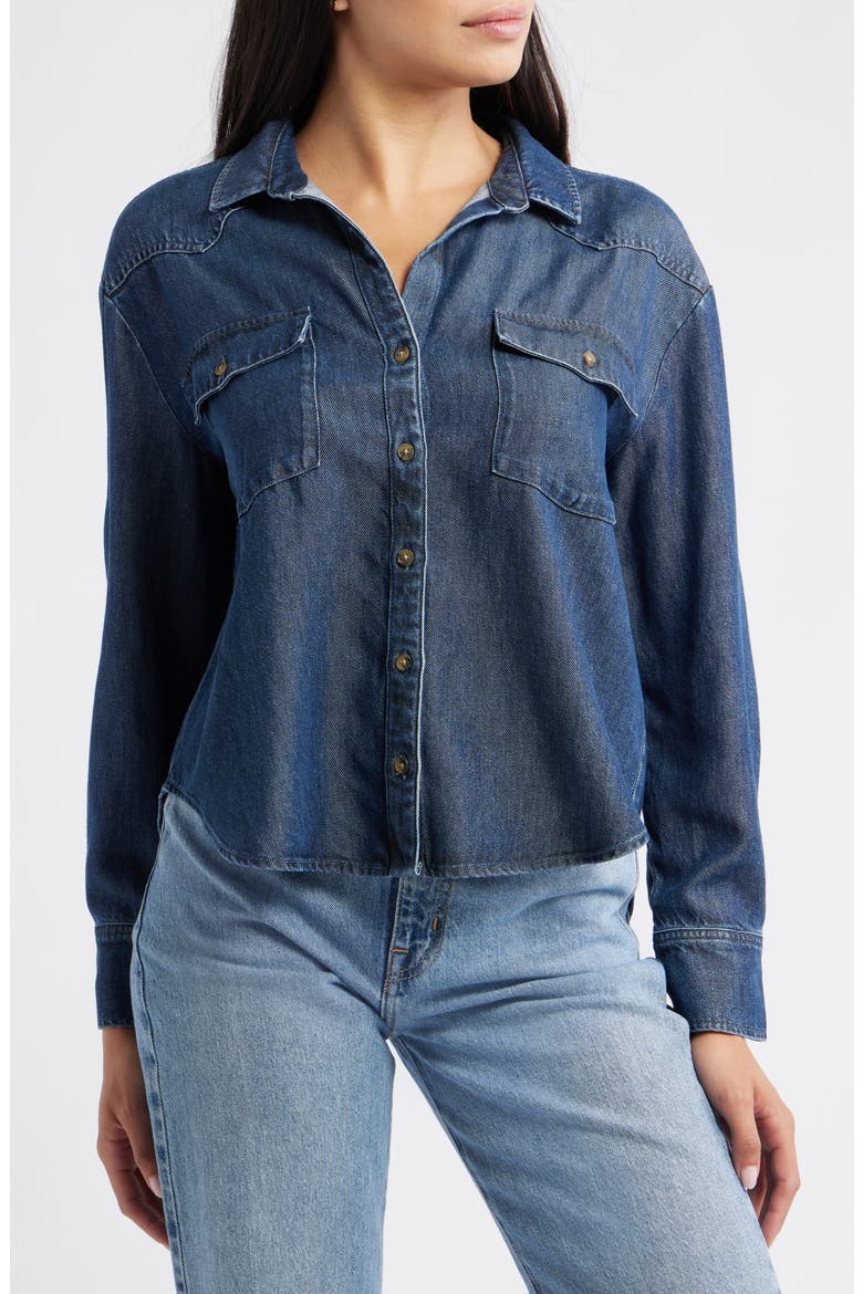 Roll Tab Denim Button-Up Shirt, Alternate, color, MOONLIT INDIGO WASH