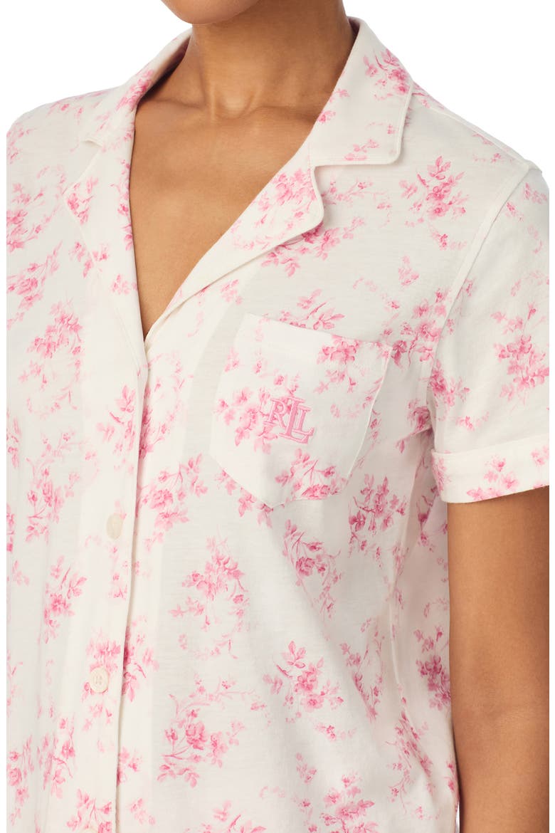 Print Cotton Blend Ankle Length Pajamas, Alternate, color, IVORY FLORAL