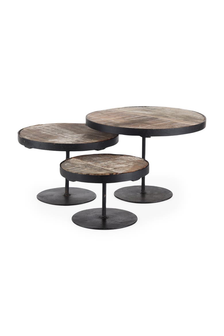 Lorenz Wood with Metal Base Round Decorative Stands, Main, color, Black
