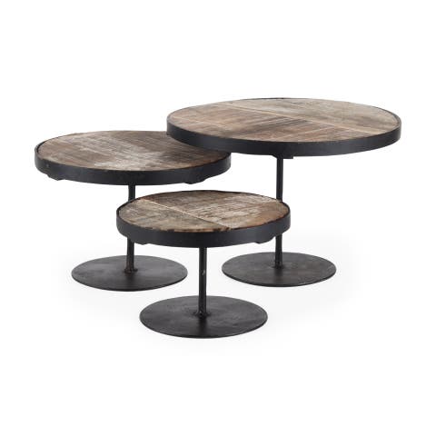 Lorenz Wood with Metal Base Round Decorative Stands