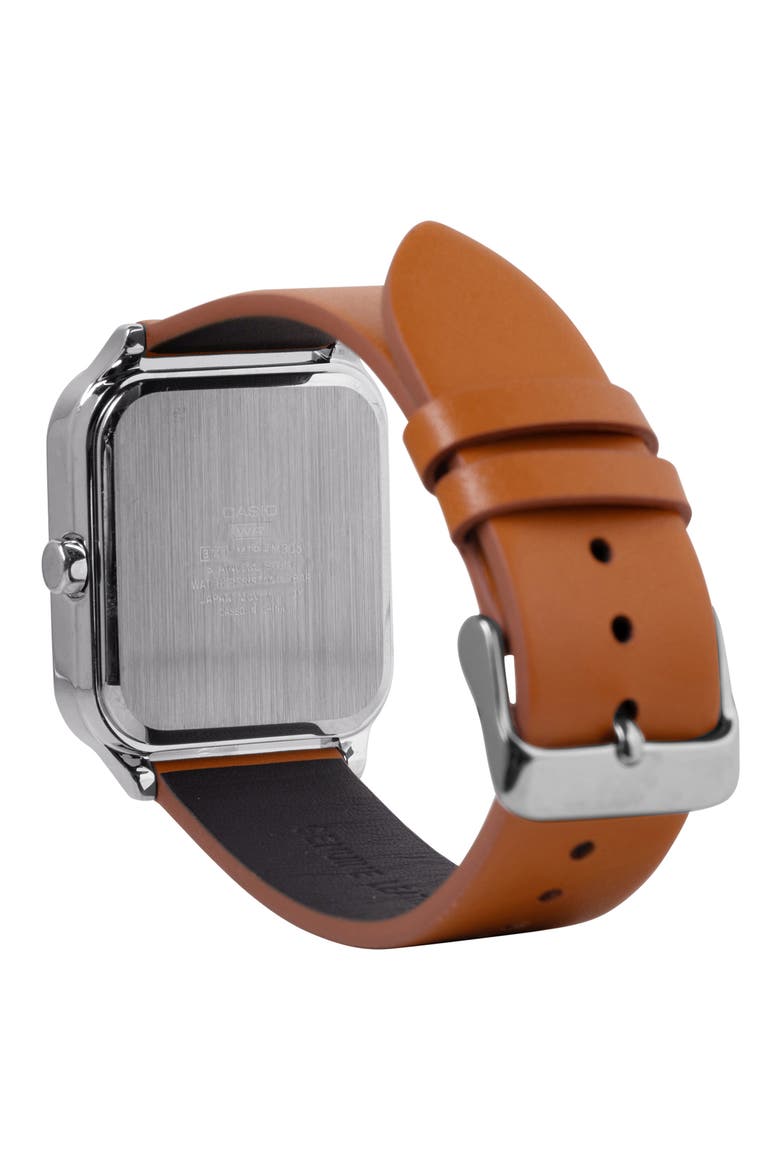 Moonphase Leather Strap Watch, 44.5mm x 34mm, Alternate, color, BROWN
