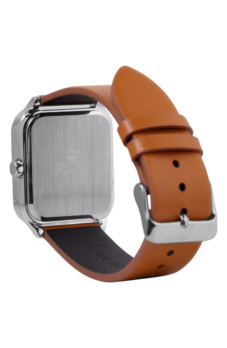 CASIO Moonphase Leather Strap Watch, 44.5mm x 34mm, Alternate, color, Brown