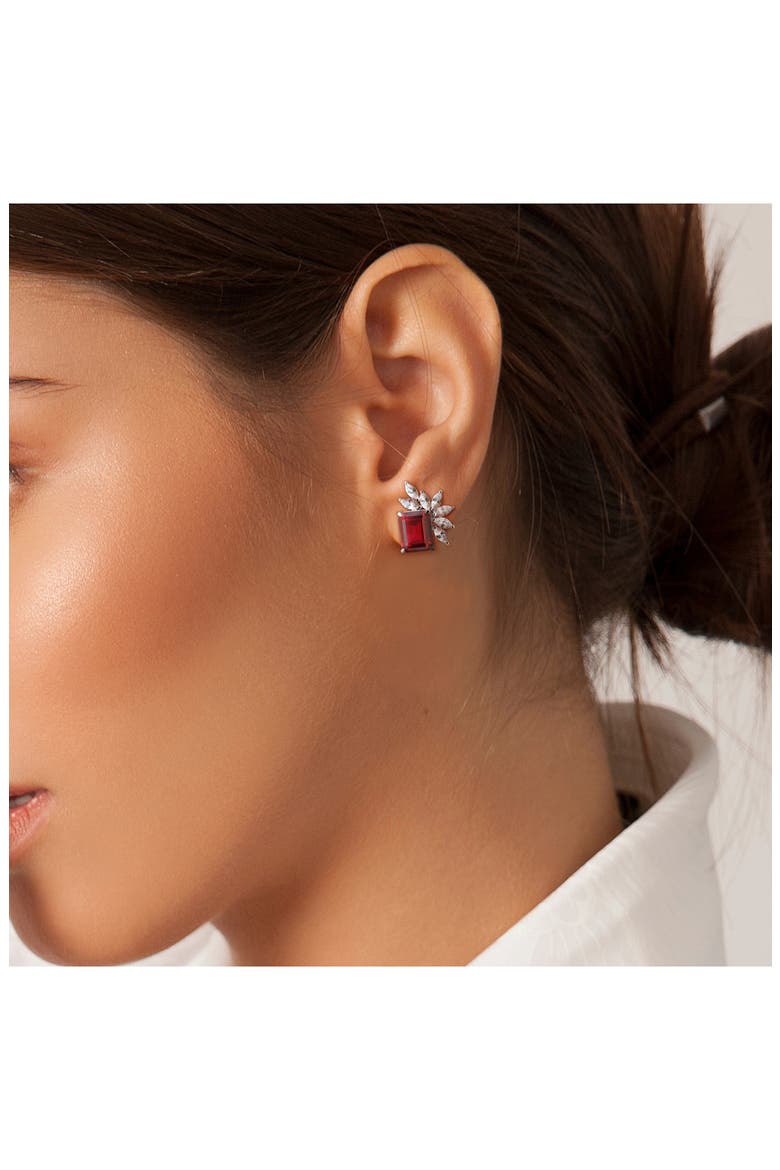 Created Ruby Sterling Silver Stud Earrings, Alternate, color, RED