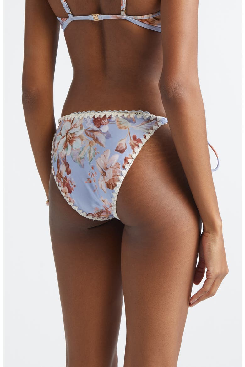 Awaken Crochet Edge Side Tie Bikini Bottoms, Alternate, color, CHAMBRAY FLORAL