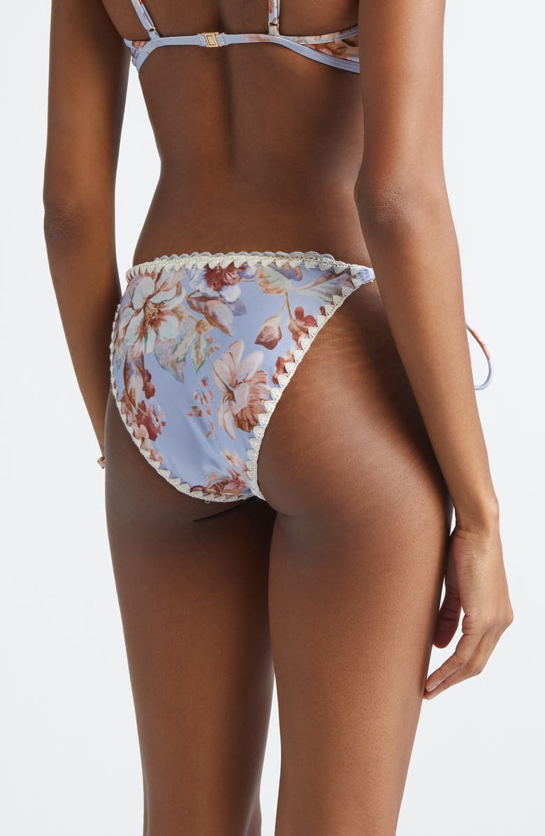 Zimmermann Awaken Crochet Edge Side Tie Bikini Bottoms, Alternate, color, Chambray Floral
