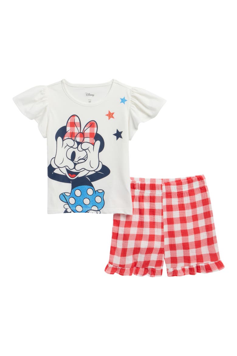 Kids' Minnie Graphic T-Shirt & Gingham Shorts Set, Main, color, WHITE